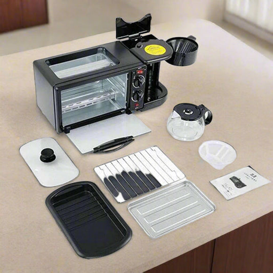 2788 3 In 1 Breakfast Maker Portable Toaster Oven Grill Pan  Coffee Maker Full Breakfast Ready At One Go